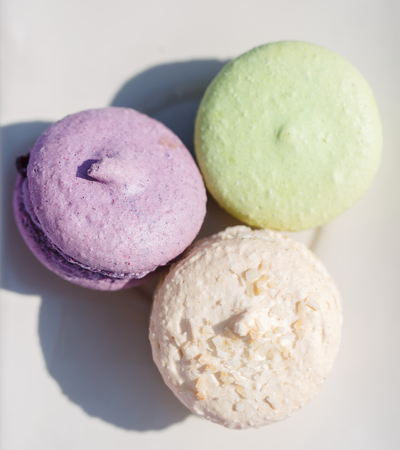 Plate of fresh colorful macarons.の写真素材