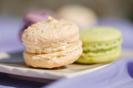 Plate of fresh colorful macarons.の写真素材