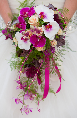 Bride with wedding bouquet, closeupの写真素材