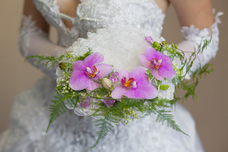Bride with bouquet, closeupの写真素材