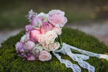 beautiful wedding bouquet, pink flowers, closeupの写真素材