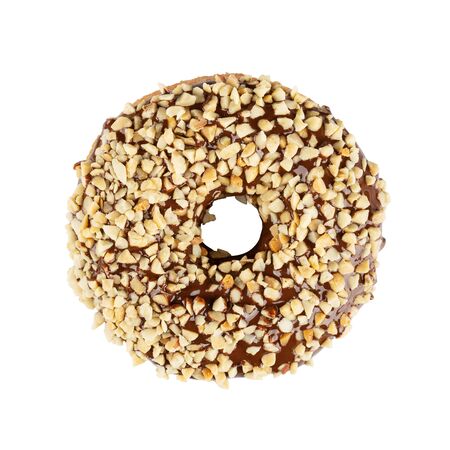 Classic glazed donut with nuts. Isolated on a white background.の写真素材