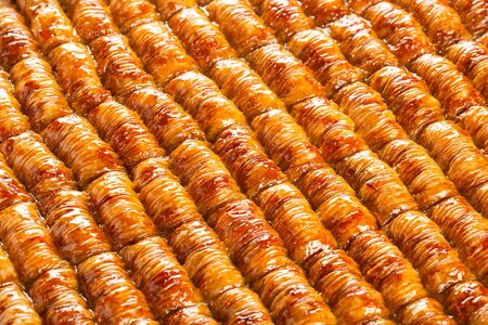 Traditional turkish baklava. Bright colorful background. Dessert.の写真素材