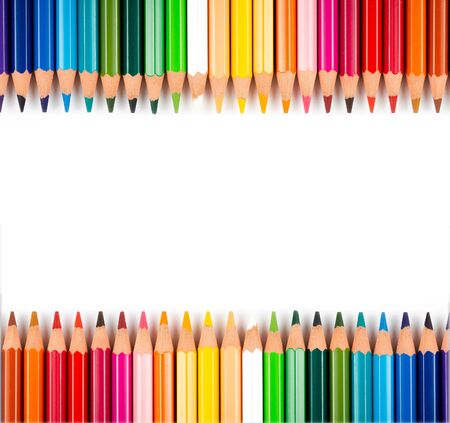 Multicolored pencils isolated on a white background. Free space for text. Education frame concept.の写真素材