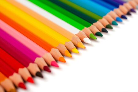 Multicolored pencils isolated on a white background. Free space for text. Education frame concept.の写真素材