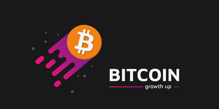 Growth up Coin as a comet. Bitcoin growth up text. Dark background. Illustration. Eps10.のイラスト素材