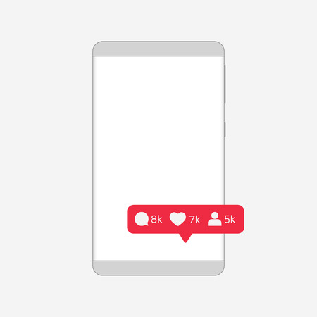 Message about new comments, likes and subscribers. Depersonalized Frameless Smartphone outline. Pixel perfect. Gray gradients. Vector illustration. Eps10 Vector. White background.のイラスト素材