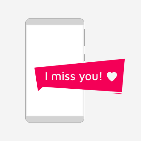 Smartphone red notification isolated on light background. I miss you! Frameless smartphone outline.のイラスト素材