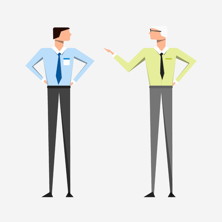 Slender men in business clothes with a tie are talking on light background. Material palette. Vector illustration. Eps10.のイラスト素材