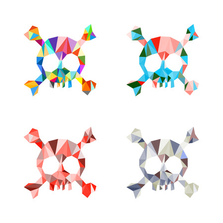 Triangle polygonal multicolored skull and bones. Set. Template. Vector illustration. Light background. Eps10.のイラスト素材