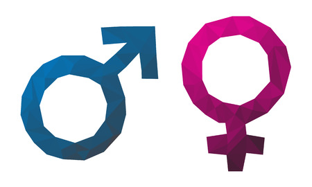 Triangular gender symbol, Male female, Red and blue icons vector illustration white background Eps10.のイラスト素材