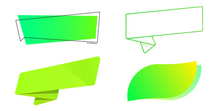 Green labels set. Template. Ribbon, leaf, popup, sticker. Vector illustration. Light background. Eps10.のイラスト素材
