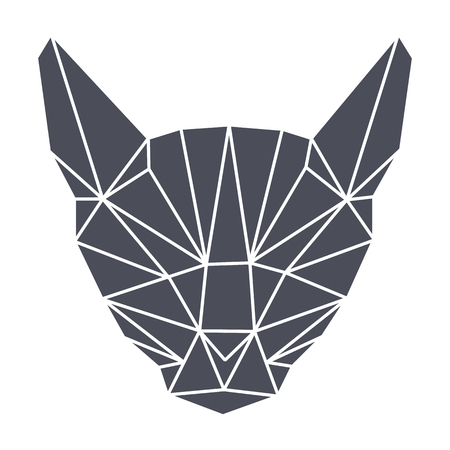 Lowpolygonal geometry, grey cat head. Simple. Flat triangular vector illustration. Isolated.のイラスト素材