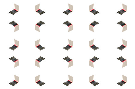 Image of several matchbooks in an abstract pattern.