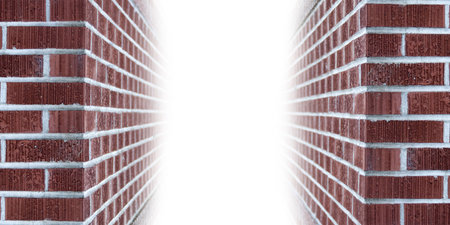 The corners of brick walls ascending into blank white copyspace