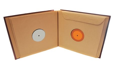 Record album book that opens and closes with pages that you can slide your vinyl LP in.の写真素材