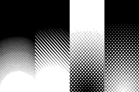 A collection set of four black and white halftone patterns.