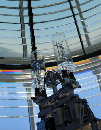 Closeup inside of a highthouse showing the light bulb interior.の写真素材