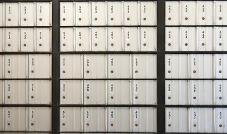 Post office boxes. These post office boxes are numbered with three digits and they are all closed