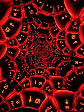 Abstract computer keyboard with illuminated red keys.の写真素材