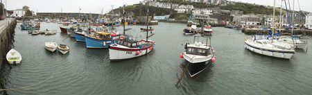 Panorama of harbour with boats in Mevagissey, Cornwall, UK