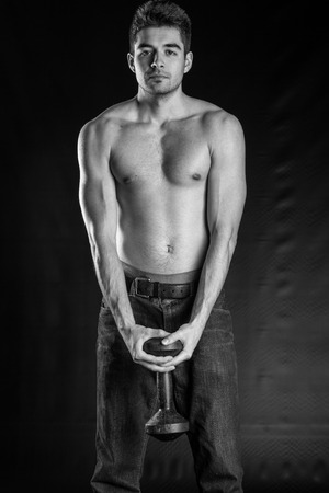 Person holding Dumbellの写真素材