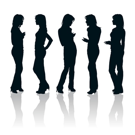 set of young women gesturing silhouettes のイラスト素材