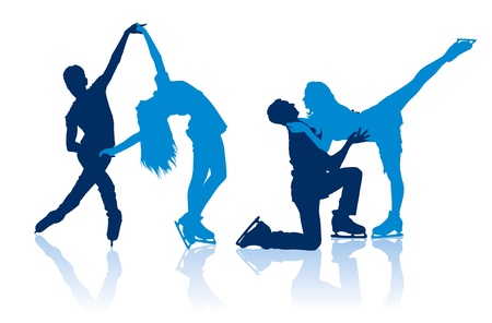 Detailed vector silhouettes of figure skatersのイラスト素材