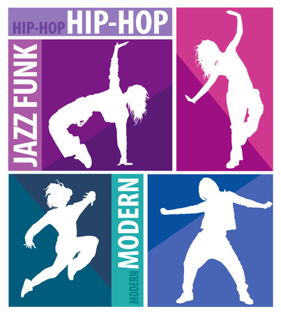 Detailed silhouettes of girls dancing modern dance stylesのイラスト素材
