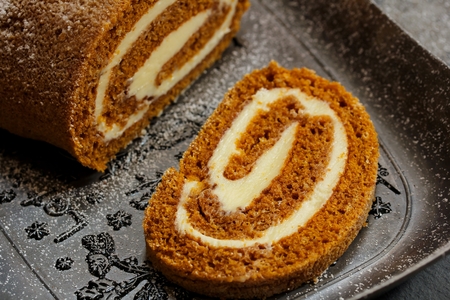 Pumpkin roll Fall Halloween and thanksgiving dessertの写真素材