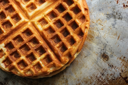Warm Waffle Breakfast with blueberries  made in a home kitchenの写真素材