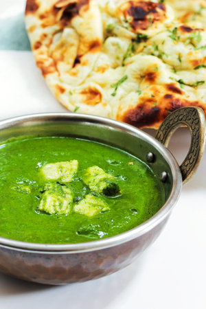 Palak paneer spinach Curry Indian Food in Kadai pan