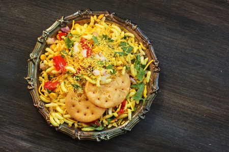 Bhel Puri / Indian Masala Chaat - Popular Mumbai street food top down view