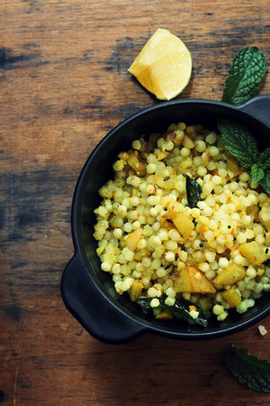 Sabudhana Khichdi / Spiced Tapioca pearls - Popular snack of India, Maharashtraの写真素材