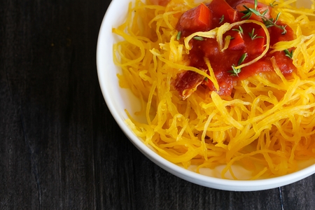 Pasta with Spaghetti squash / Spaghetti squash pasta served in a bowl, selective focusの写真素材