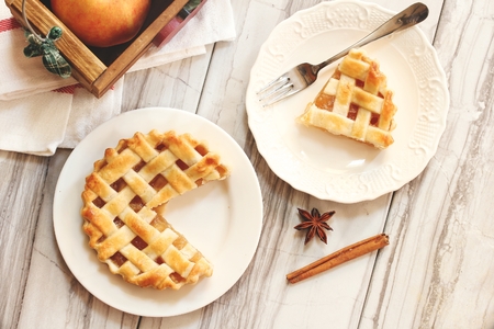 Overhead view of Sliced  Apple Tart  Pie /Thanksgiving dessertの写真素材