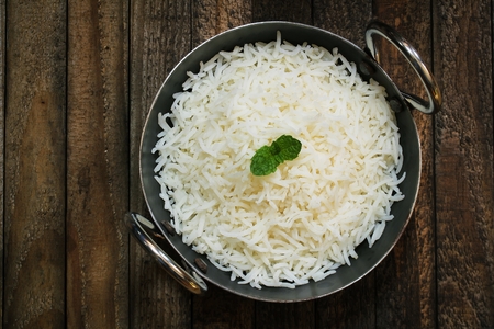 Indian Cooked Basmati Rice Served in a Kadaiの写真素材