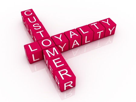 Customer loyalty crossword on white background, 3D rendered illustrationの写真素材