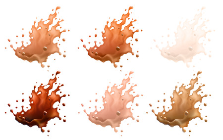Coffee and Milk Splashes Isolated on a White Background. 6 Variations.のイラスト素材