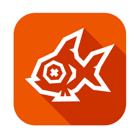 Low Poly Dead Fish Icon. White silhouette on orange backgroundのイラスト素材