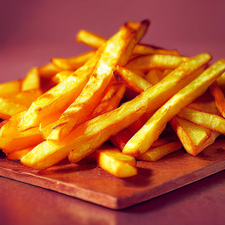 Tasty fresh hot french fries photorealistic illustration