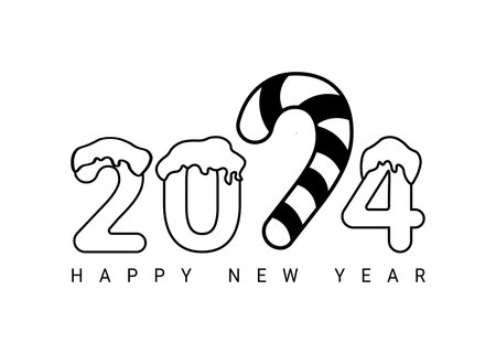 Vector design template for the number 2024 with a large lollipop instead of the number 2. The illustration includes a logo in the form of a black labelのイラスト素材