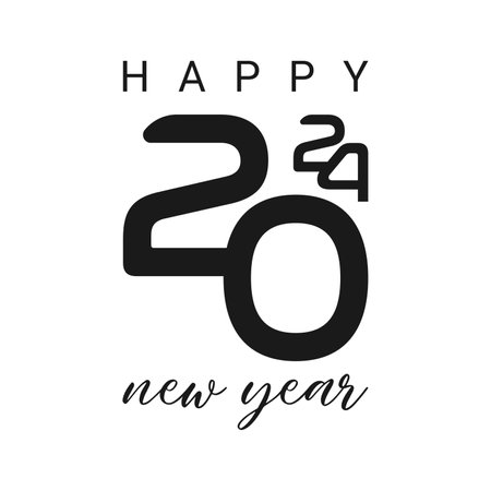 Vector illustration of the number 2024 for the new year. Logo text design for New Year 2024 and Christmas. Black sticker for notebooks, calendars, websites and diaries.のイラスト素材