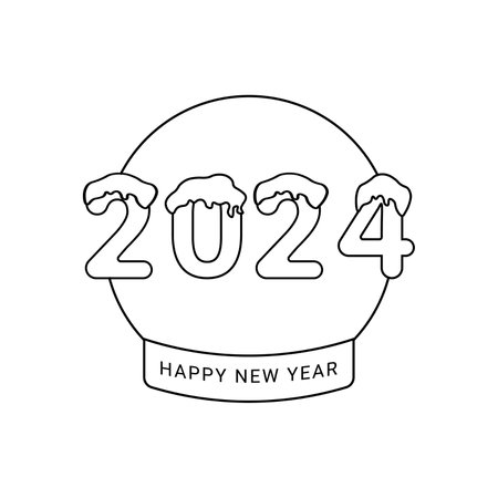 Vector design template for number 2024 in a glass snow globe. The illustration includes a black label logo that can be used for diaries, notepads, calendars and web pages.のイラスト素材