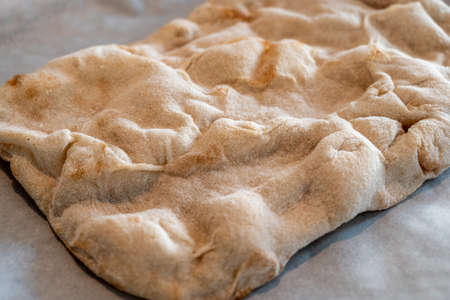 freshly baked homemade yummy pizza dough, squareの写真素材
