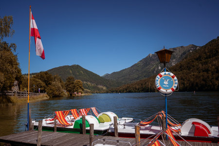 Lunz am See, Austria - July 06 2022: Lunzer See, an idyllic lake in the Eisenwurzen mountains in Lower Austriaのeditorial素材
