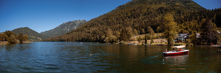 Lunz am See, Austria - July 06 2022: Lunzer See, an idyllic lake in the Eisenwurzen mountains in Lower Austriaのeditorial素材