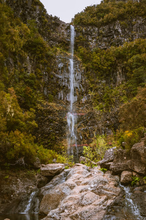 Lagoa do Vento, Risco waterfall in Paul da Serra, Madeira island, Portugal, Rabacal, 25 waterfallsの写真素材
