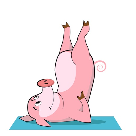 Happy pig practicing yoga pose.のイラスト素材