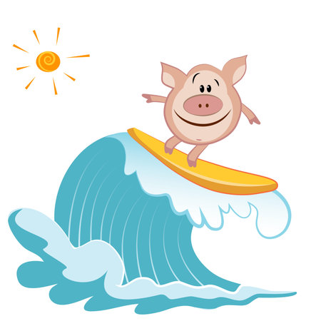Cartoon pig Surferのイラスト素材